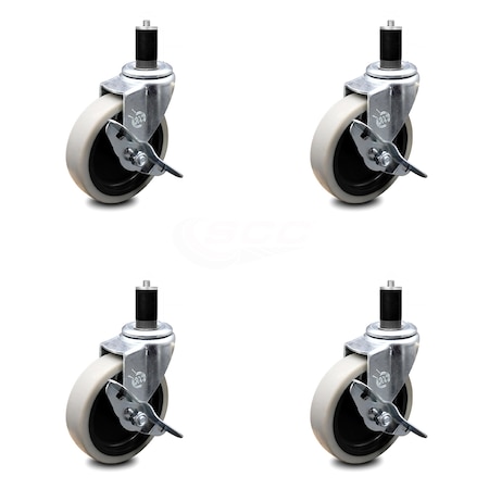 Service Caster 4 Inch Thermoplastic Wheel 1-1/2 Inch Expanding Stem Caster with Brakes, 4PK SCC-EX05S410-TPRS-SLB-112-4